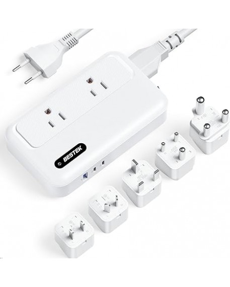 BESTEK 220V to 110V Voltage Converter Universal Travel Adapter for Hair Straightener Curling Iron PD35W 1 USB-A 2 USB-C Port